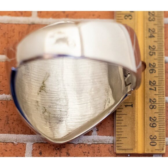 7 inch, Vintage Shiny Silver Tone Abstract Hinge Bangle - WX9 - Picture 3 of 3